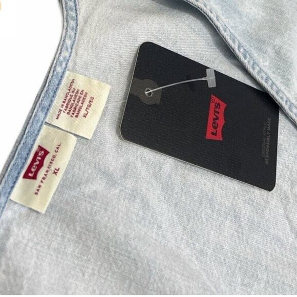 Levi's Women's Luisa Puff Sleeve Blouse Indigo Stonewash Cropped Size XL. NWT - Picture 3 of 5